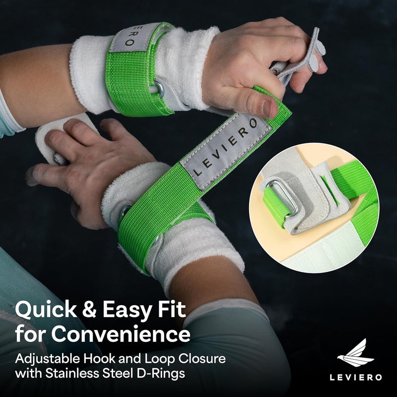 LEVIERO Gymnastics Grips Set Narrow Nippers, Grips for Gymnastics Girls, Dowel Grips with Soft Leather, Hook and Loop Wrist Straps, and Adjustable Finger Holes, for All Ages - Image 3